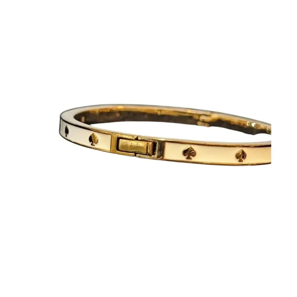 Kate Spade New York White Enamel Gold Tone Hinge Bangle Bracelet - Picture 3 of 5